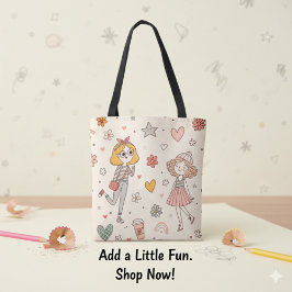 Cute Doodle Girls Full-Print Tote Bag Tasche