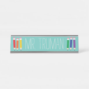 Cute Doodle Pencils Nom de l'enseignant Plaque
