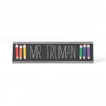 Cute Doodle Pencils Nom de l'enseignant Plaque