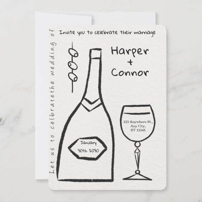 Cute Doodle Wedding Invitation Einladung (Vorderseite)