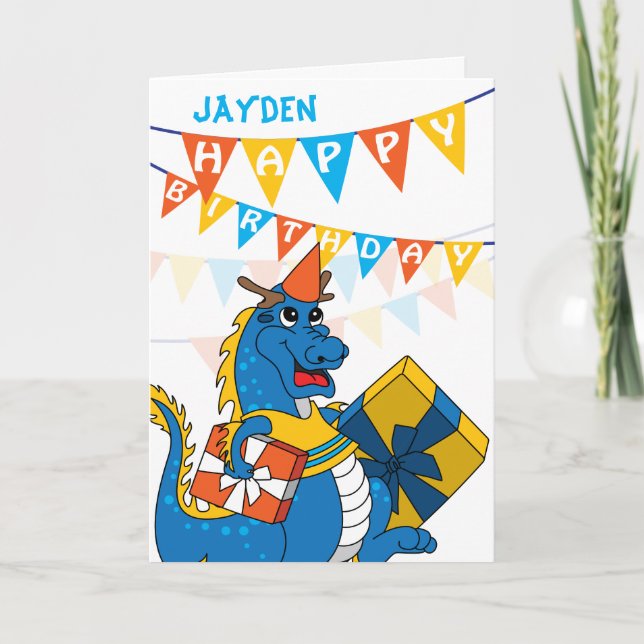 Cute Dragon avec cadeaux Carte Anniversaire (Devant)