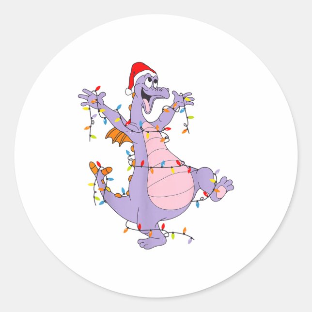 Cute Dragon Christmas Lights Santa Hat Animal Men  Runder Aufkleber (Vorderseite)