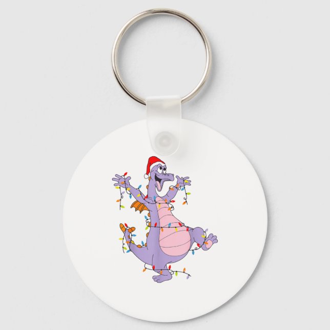 Cute Dragon Christmas Lights Santa Hat Animal Men  Schlüsselanhänger (Vorderseite)