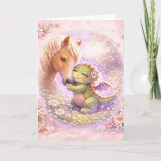 Cute Dragon & Horse Friendship Greeting Card Karte