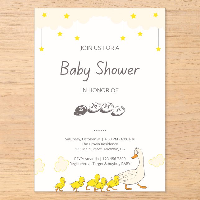 Cute Duck Baby Shower Illustration Minimal Style Acryleinladungen (Vorderseite)