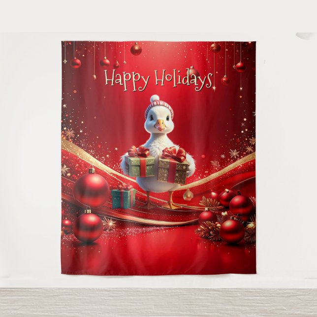 Cute Duck Christmas Holiday Backdrop Wandteppich (Vorderseite)