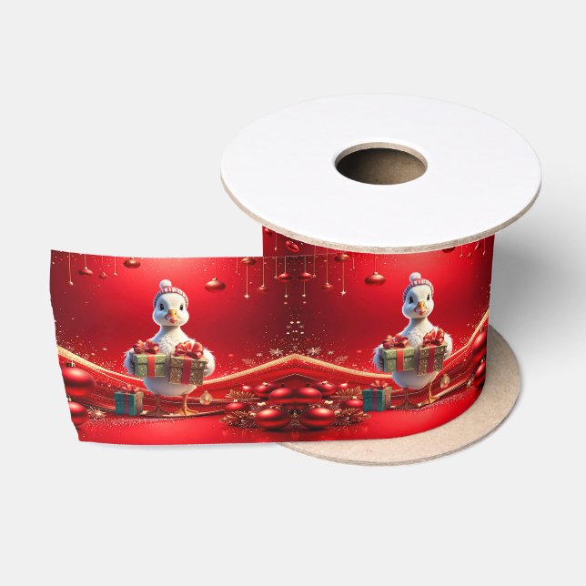 Cute Duck Christmas Holiday Satin Ribbon Satinband (Spule)