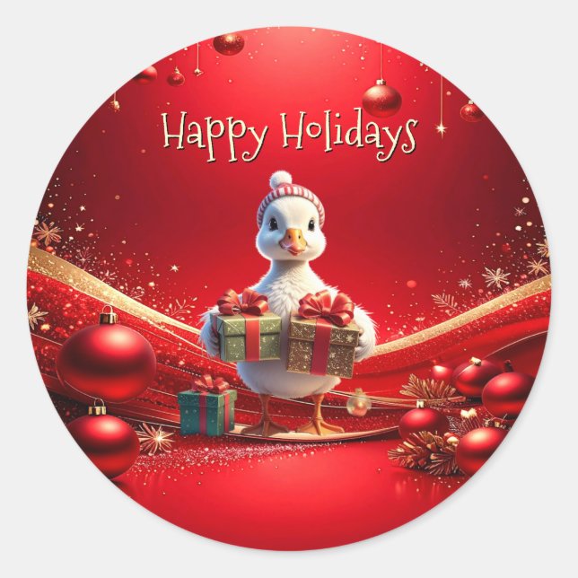 Cute Duck Christmas Holiday Sticker (Devant)