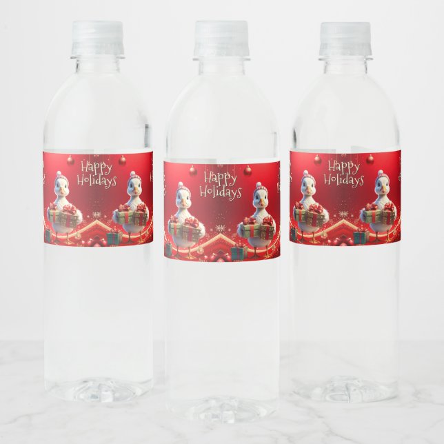 Cute Duck Christmas Water Bottle Label (Flaschen)
