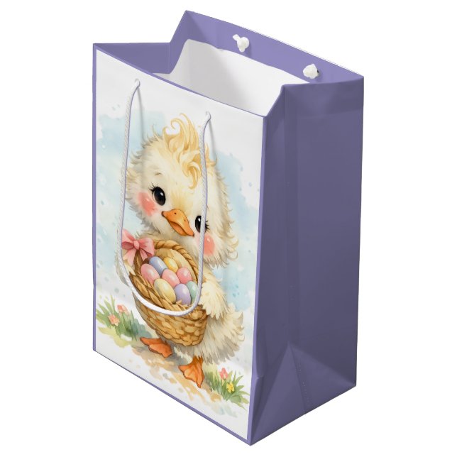 Cute Duckling Easter Egg Party Mittlere Geschenktüte (Vorderseite Schrägansicht)
