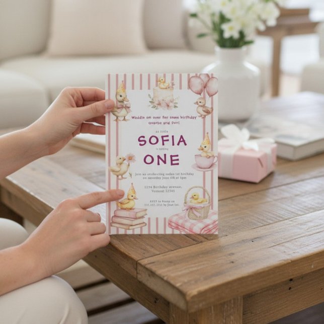 Cute Duckling First Birthday Invitation (Créateur téléchargé)
