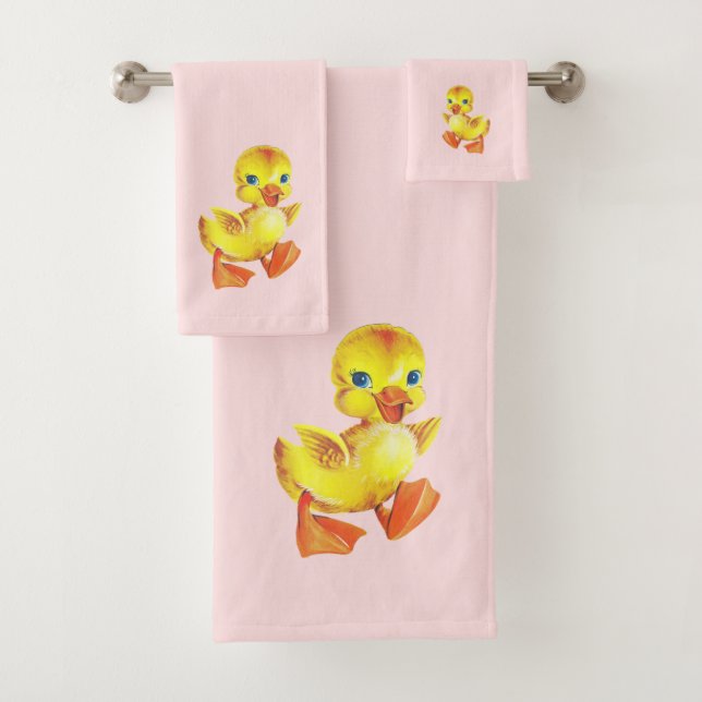 Cute Duckling sur le kit de serviettes de bain ros (En situation)