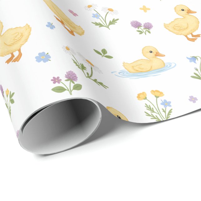 Cute Ducklings and Wildflowers Pattern Geschenkpapier (Rolleneckpunkt)