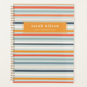 Cute Dusky Orange Bleu Motif rayé ocre