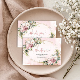 Cute Dusty Pink Floral Eucalyptus Thank You Card Dankeskarte