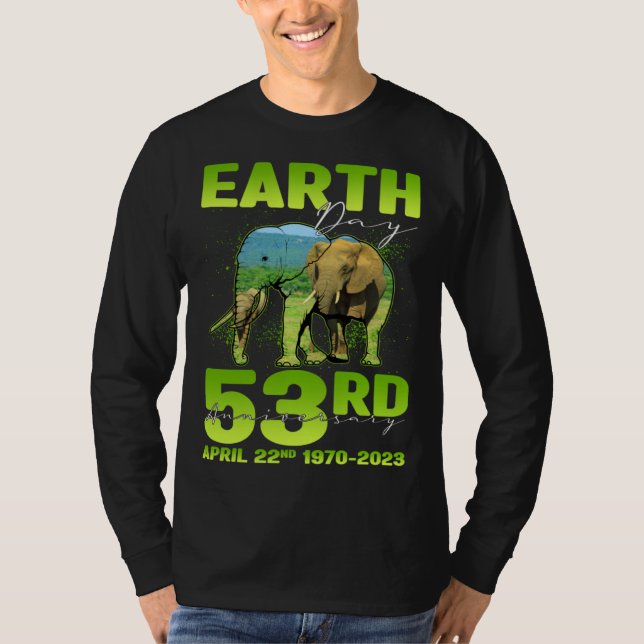 Cute Earth Day 53rd Anniversary Silhouette Of Elep T-Shirt (Vorderseite)