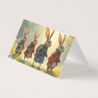 Cute Easter Bunnies Walking in Spring Meadow