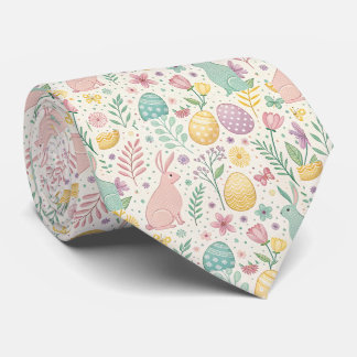 Cute Easter Bunnies with Pastel Eggs and Ferns Krawatte