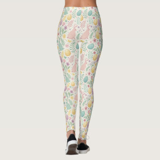 Cute Easter Bunnies with Pastel Eggs and Ferns Leggings