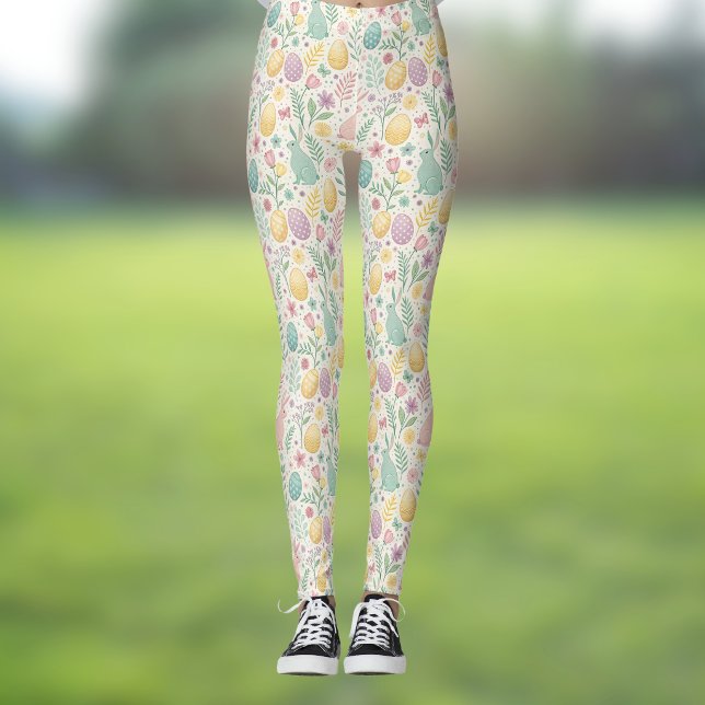 Cute Easter Bunnies with Pastel Eggs and Ferns Leggings (Von Creator hochgeladen)