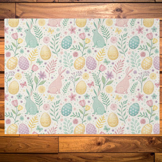 Cute Easter Bunnies with Pastel Eggs and Ferns Seidenpapier