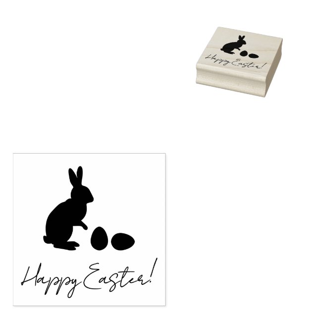 Cute Easter Bunny And Eggs Happy Easter Text Gummistempel (Stempel)