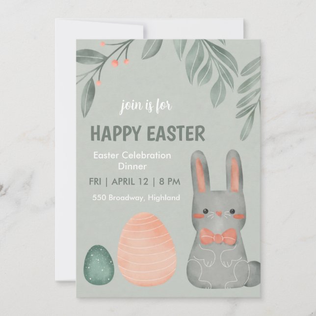 Cute Easter Bunny Celebration Dinner Invitation (Devant)