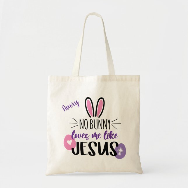 Cute Easter Bunny Eggs Jesus Loves Me Personalized Tragetasche (Vorne)