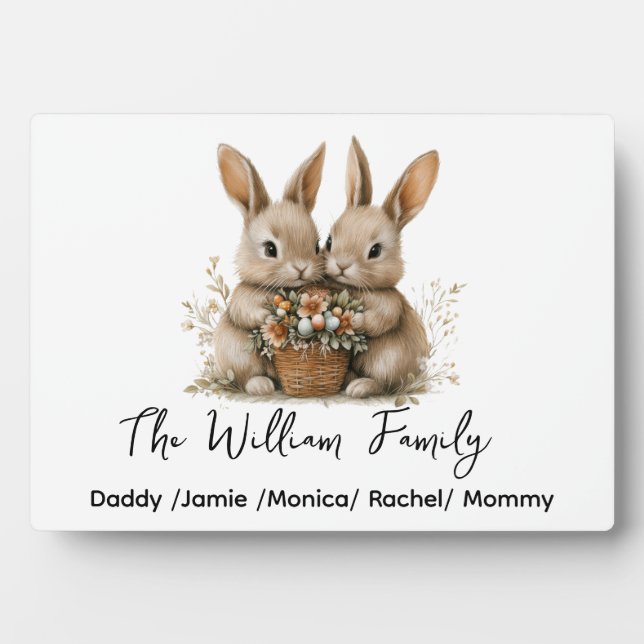 Cute Easter Bunny Family Plaque – Personalized  (Devant)
