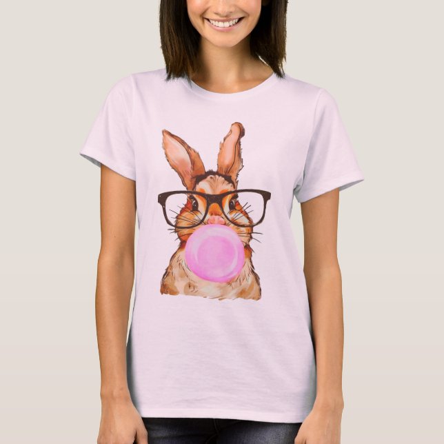 Cute Easter Bunny Graphic Print Pale Pink T-Shirt (Vorderseite)