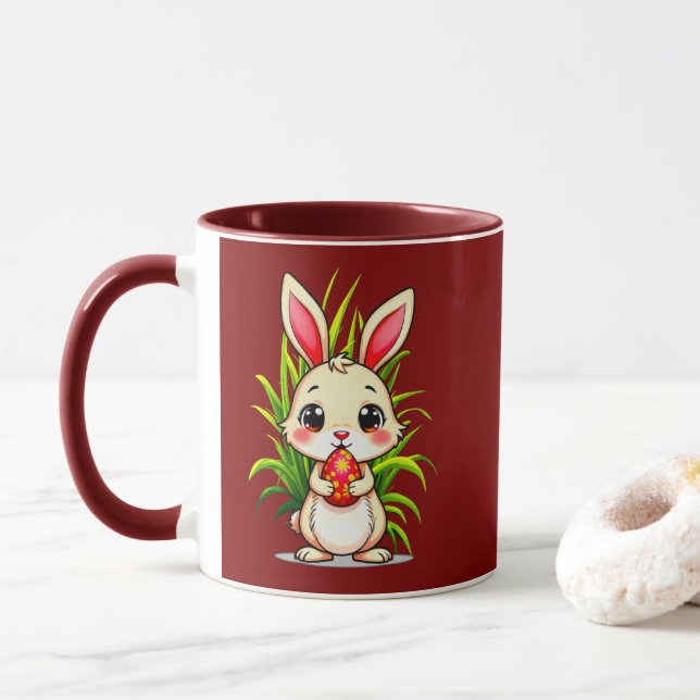 Cute Easter Bunny Holding Egg - caneca Tasse (Mit Donut)