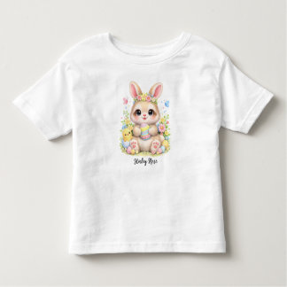 Cute Easter Bunny Holding Eggs with Flowers Kleinkind T-shirt