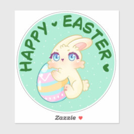Cute Easter Bunny Hugging Egg Aufkleber