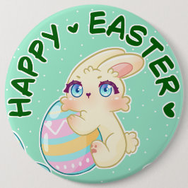 Cute Easter Bunny Hugging Egg Button