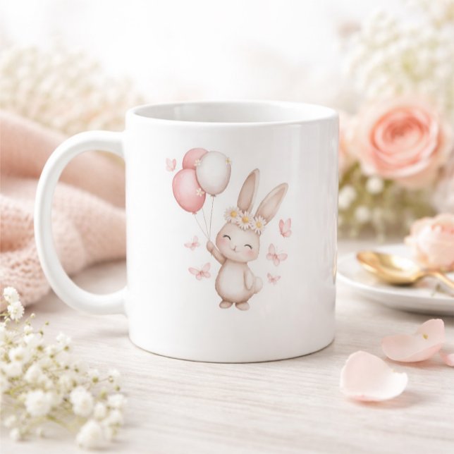 Cute Easter Bunny Mug with Pastel Balloons Kaffeetasse (Von Creator hochgeladen)