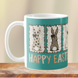 Cute Easter Bunny n Animal Print Brown Bows Teal Kaffeetasse