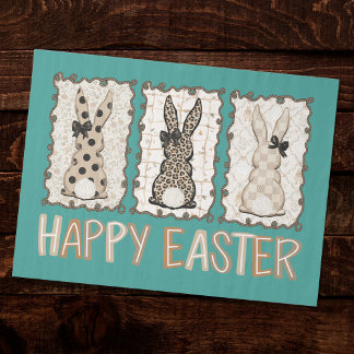 Cute Easter Bunny n Animal Print Brown Bows Teal  Seidenpapier