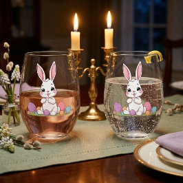 Cute Easter Bunny & Pastel Easter Eggs  Weinglas Ohne Stiel