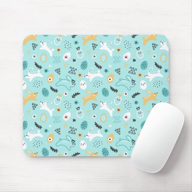 Cute Easter Bunny Pattern Kawaii Rabbits Eggs  Mousepad (Mit Mouse)