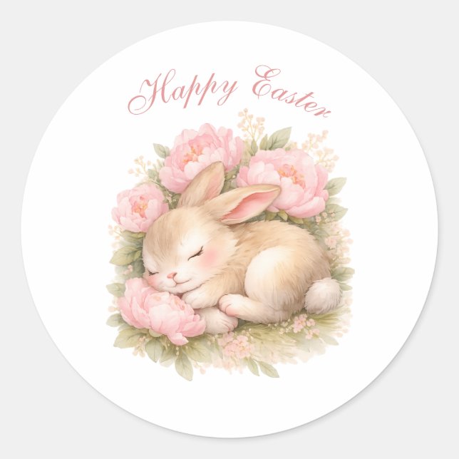 Cute Easter Bunny Rabbit Pink Blush Peony Runder Aufkleber (Vorderseite)