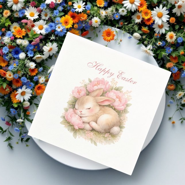 Cute Easter Bunny Rabbit Pink Blush Peony Serviette (Von Creator hochgeladen)