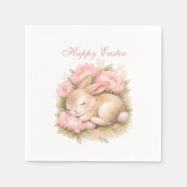 Cute Easter Bunny Rabbit Pink Blush Peony Serviette (Vorderseite)