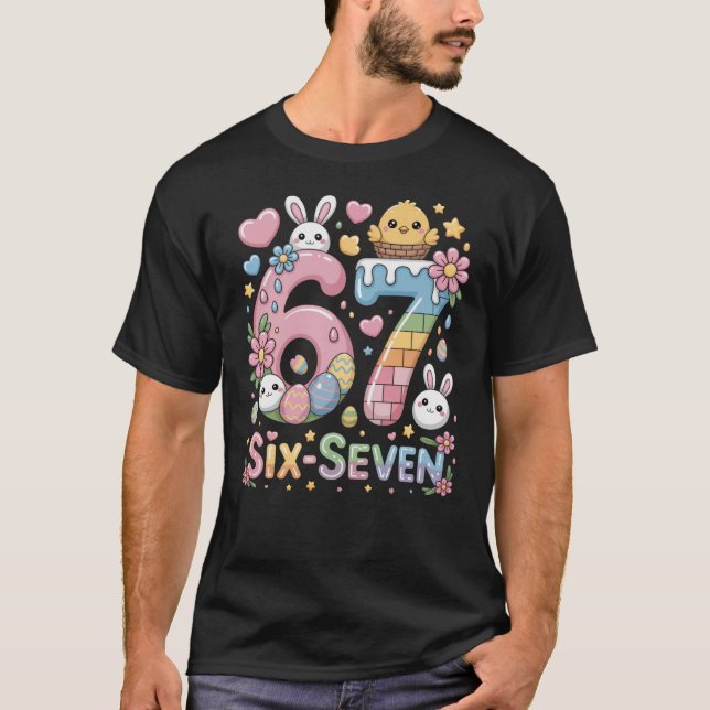 Cute Easter Bunny Six Seven Birthday Design T-Shirt (Vorderseite)