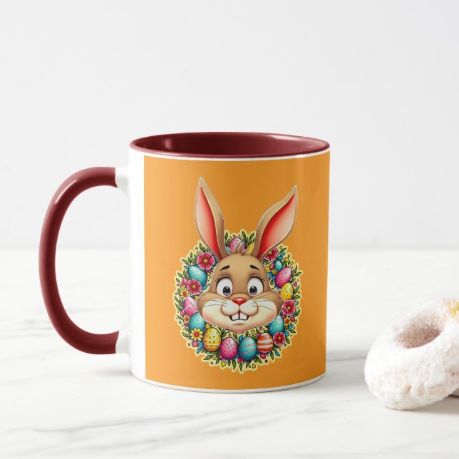 Cute Easter Bunny – Spring Flowers caneca Tasse (Mit Donut)
