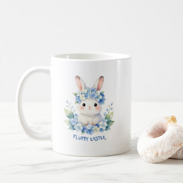 Cute Easter Bunny Watercolor with Hydrangea Kaffeetasse (Mit Donut)