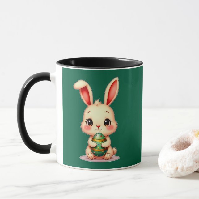 Cute Easter Bunny with Chocolate Egg caneca Tasse (Mit Donut)