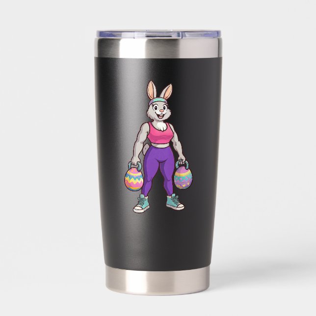 Cute Easter Bunny Workout Cartoon – Fitness Rabbit Thermobecher (Vorderseite)