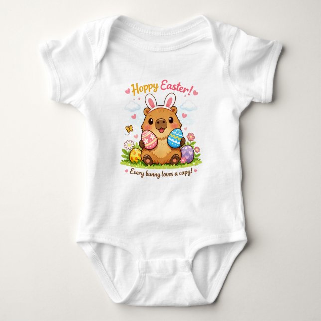 Cute Easter Capybara Eggs Bunny Ears Baby Strampler (Vorderseite)