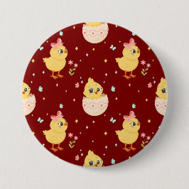 Cute Easter Chick with Pink Bow Seamless Pattern  Button