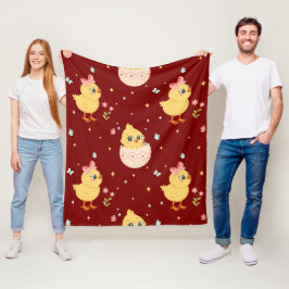 Cute Easter Chick with Pink Bow Seamless Pattern  Fleecedecke